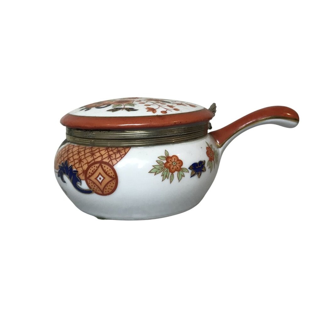 Vintage Japanese Ashtray Porcelain Hinged Lidded  With Handle 7"